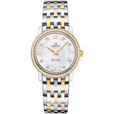 Shop Omega De Ville Prestige Quartz Diamonds Mother of Pearl Dial Two Tone Steel Strap Watch for Women - 424.25.27.60.55.001 in USA