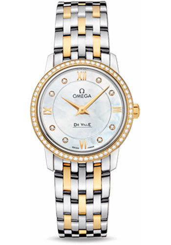 Shop Omega De Ville Prestige Quartz Diamonds Mother of Pearl Dial Two Tone Steel Strap Watch for Women - 424.25.27.60.55.001 in USA