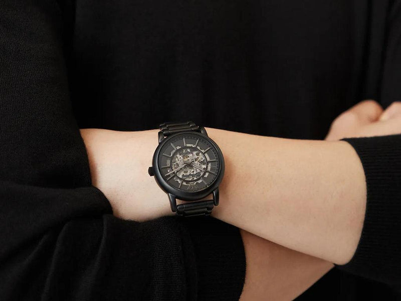 Emporio Armani Meccanico Skeleton Black Dial Black Steel Strap Watch For Men - AR60045 Buy Now By Emporio Armani