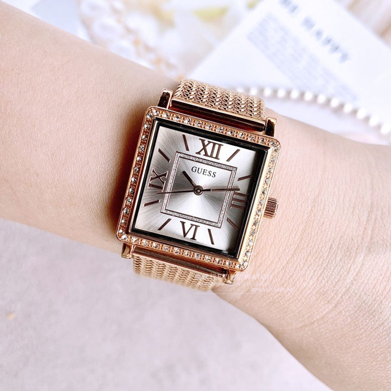 Guess Highline Off White Dial Rose Gold Stainless Steel Mesh Strap Watch For Women - W0826L3 Buy Now By Guess