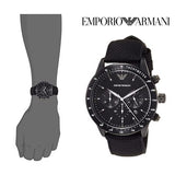 Emporio Armani Mario Chronograph Black Dial Black Nylon Strap Watch For Men - AR11453