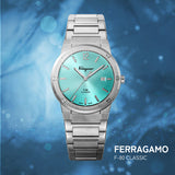 Shop Salvatore Ferragamo F-80 Classic Tiffany Blue Dial Silver Steel Strap Watch for Men - SFDT02323 in USA