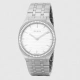 Shop Gucci 25H Quartz Diamonds Silver Dial Silver Steel Strap Watch for Women - YA163401 in USA