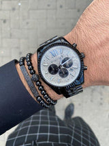 Michael Kors Lexington Chronograph Crystals Silver Dial Black Steel Strap Watch for Men - MK8605 Buy Now By Michael Kors