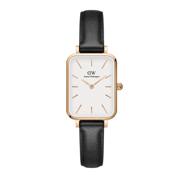 Shop Daniel Wellington Quadro White Dial Black Leather Strap Watch For Women - DW00100434 in USA