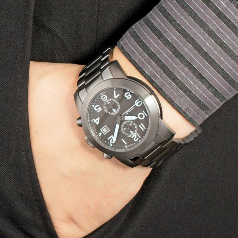 Shop Marc Jacobs Larry Chronograph Black Dial Gunmetal Grey Steel Strap Watch for Men - MBM5031 in USA