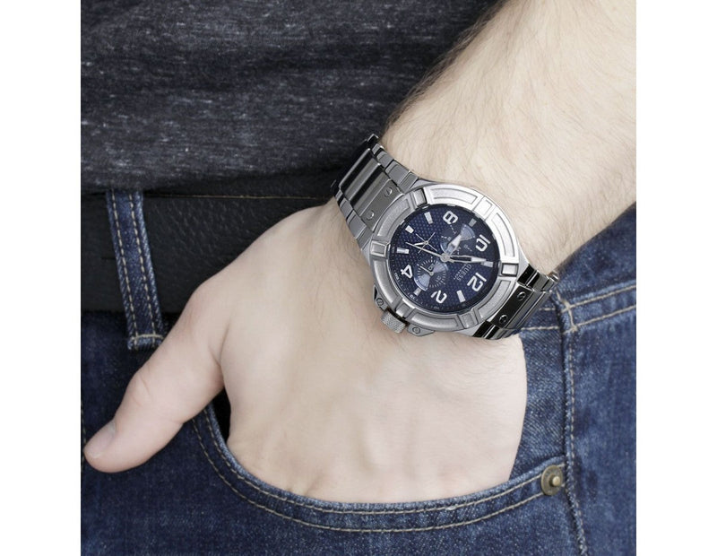 Guess Rigor Quartz Black Dial Silver Steel Strap Watch For Men - W0218G2 Buy Now By Guess