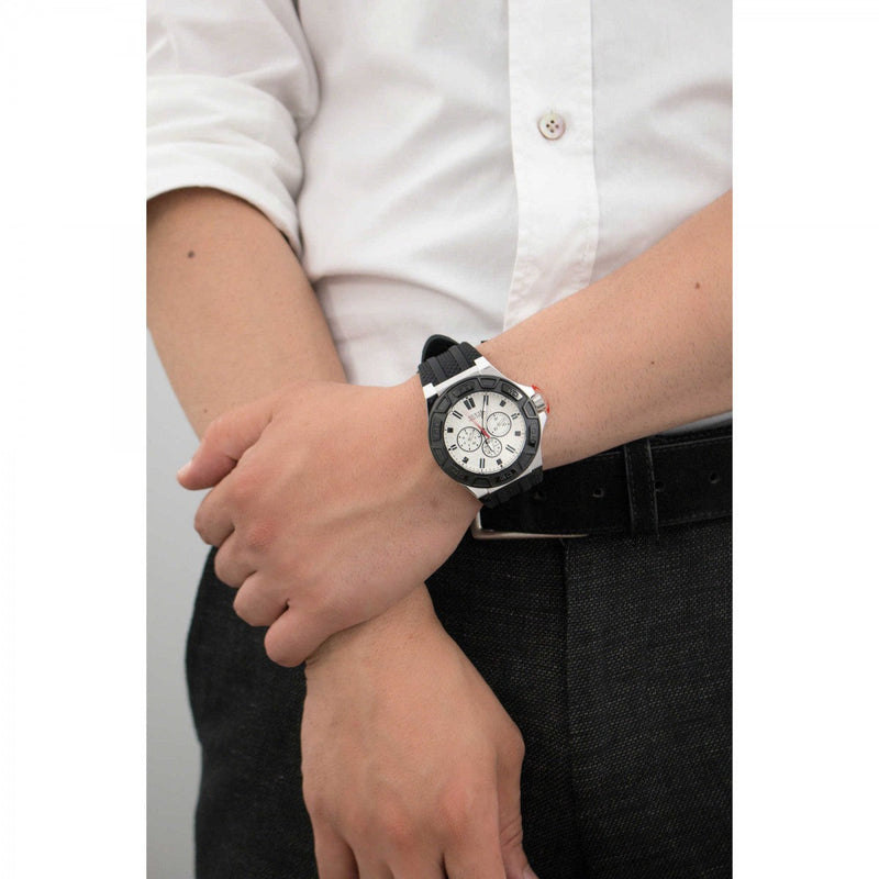 Guess Force Analog Quartz White Dial Black Rubber Strap Watch For Men - W0674G3 Buy Now By Guess