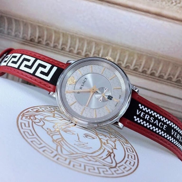 Versace V Circle Silver Dial Two Tone Leather Strap Watch for Men - VEBQ01319 Buy Now By Versace