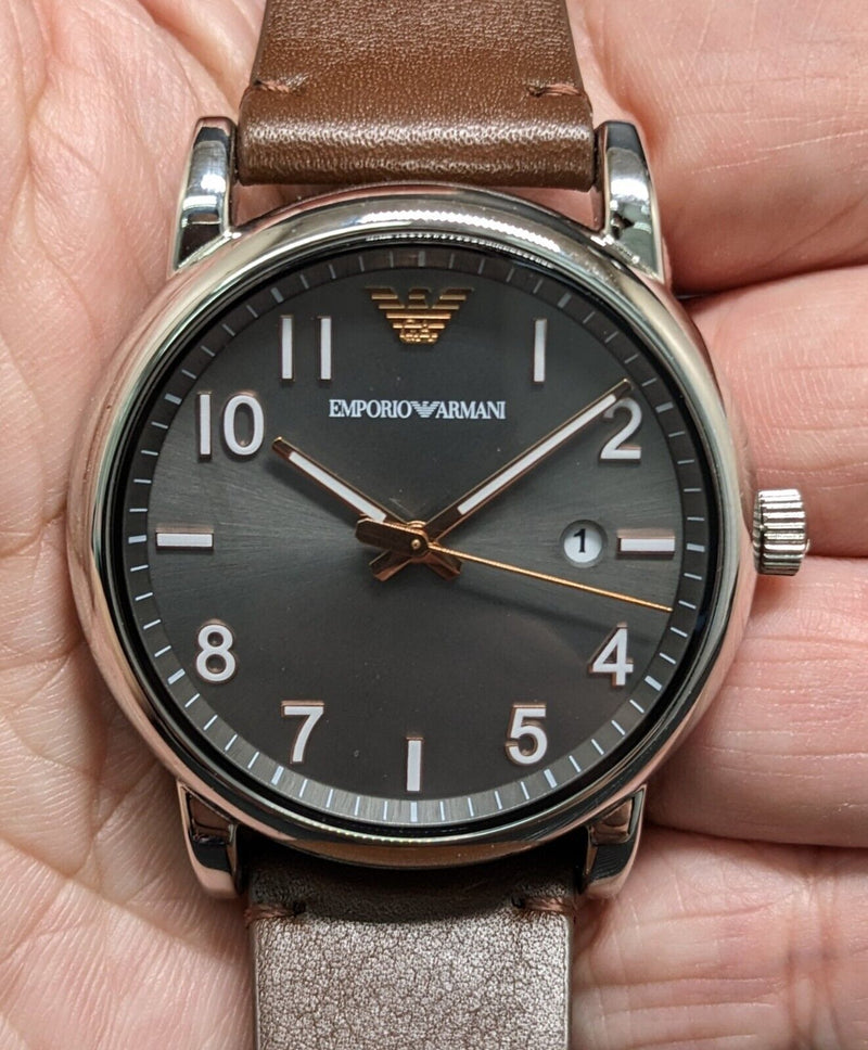 Emporio Armani Luigi Quartz Grey Dial Brown Leather Strap Watch For Men - AR11175 Buy Now By Emporio Armani
