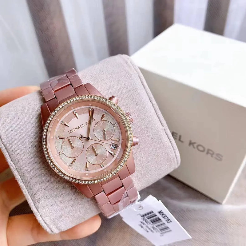 Michael Kors Ritz Chronograph Rose Gold Dial Rose Gold Steel Strap Watch For Women - MK6753 Buy Now By Michael Kors