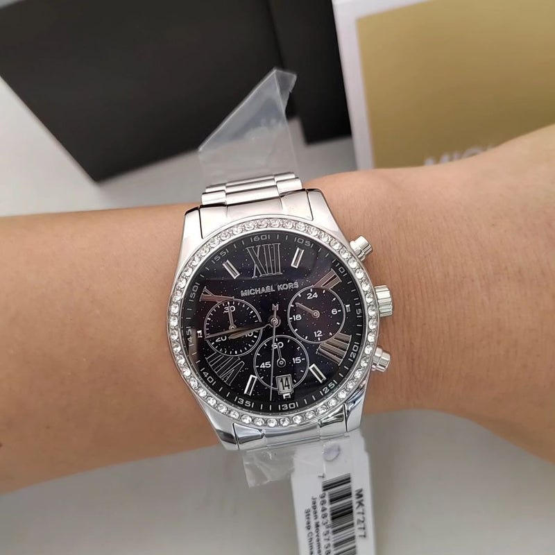 Michael Kors Lexington Chronograph Black Dial Silver Steel Strap Watch For Women - MK7277 Buy Now By Michael Kors