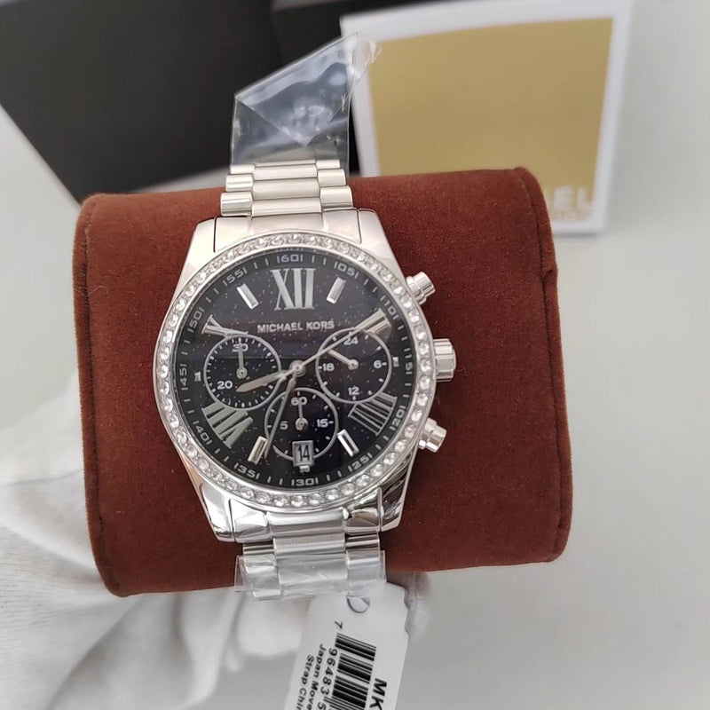 Michael Kors Lexington Chronograph Black Dial Silver Steel Strap Watch For Women - MK7277 Buy Now By Michael Kors