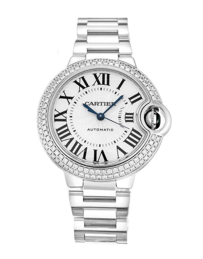 Shop Cartier Ballon Bleu De Cartier Diamonds Silver Dial Silver Steel Strap Watch for Women - WE902035 in USA