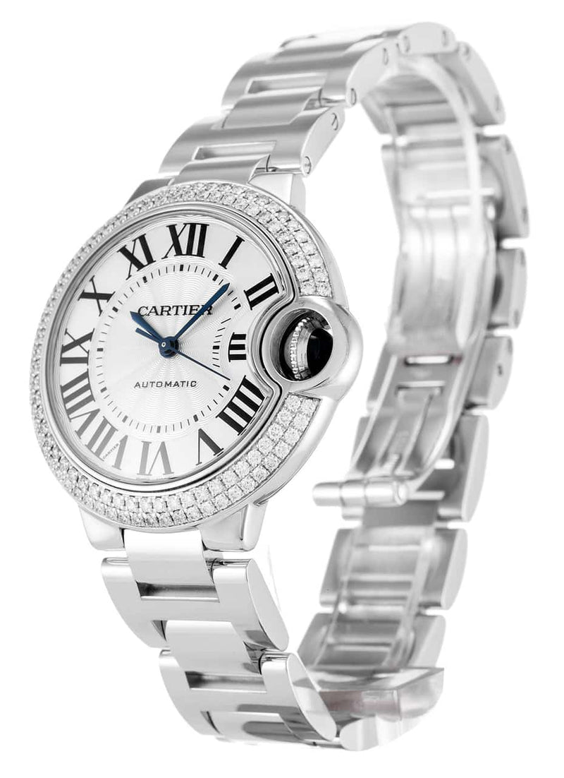 Shop Cartier Ballon Bleu De Cartier Diamonds Silver Dial Silver Steel Strap Watch for Women - WE902035 in USA