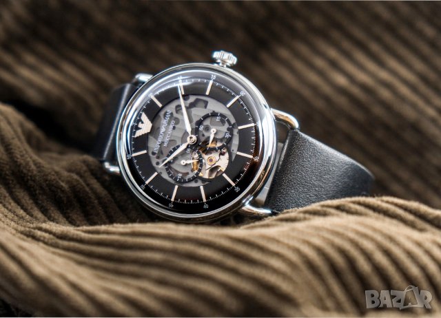 Emporio Armani Meccanico Skeleton Black Dial Black Leather Strap Watch For Men - AR60026 Buy Now By Emporio Armani