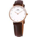 Daniel Wellington Classy Bristol White Dial Brown Leather Strap Watch For Women - DW00100062