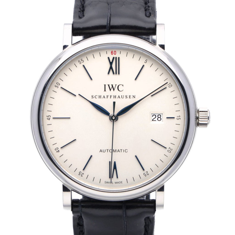 Shop IWC Portofino Automatic White Dial Black Leather Strap Watch for Men - IW356501 in USA
