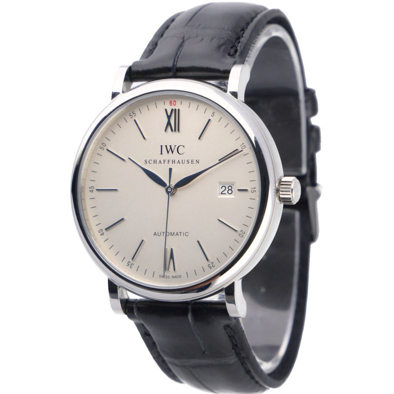 Shop IWC Portofino Automatic White Dial Black Leather Strap Watch for Men - IW356501 in USA