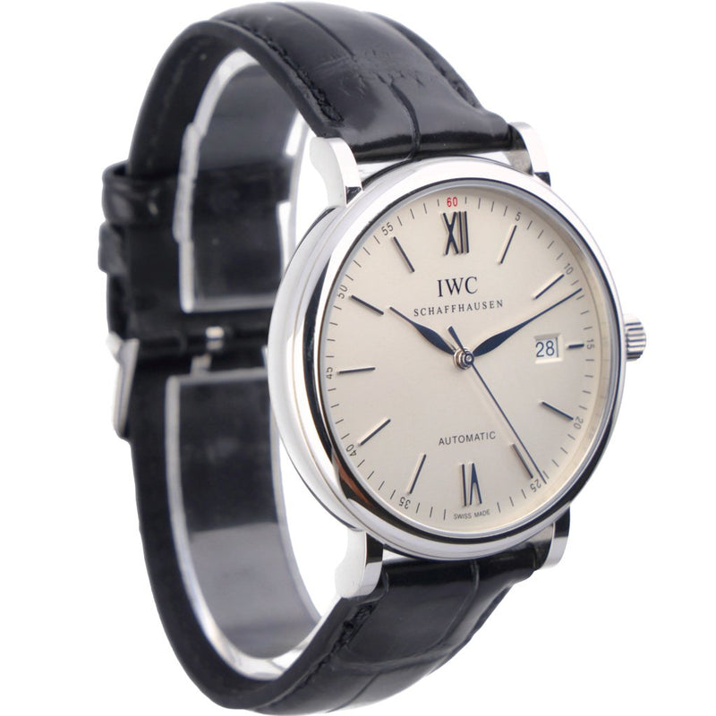 Shop IWC Portofino Automatic White Dial Black Leather Strap Watch for Men - IW356501 in USA