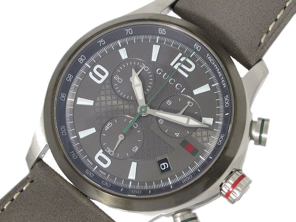 Gucci G Timeless Chronograph Grey Dial Grey Leather Strap Watch For Men - YA126242