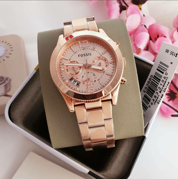 Fossil Boyfriend Multifunction Rose Gold Dial Rose Gold Steel Strap Watch for Women - ES3885 Buy Now By Fossil