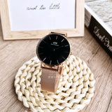 Daniel Wellington Petite Melrose Black Dial Rose Gold Mesh Strap Watch For Women - DW00100303 Buy Now By Daniel Wellington