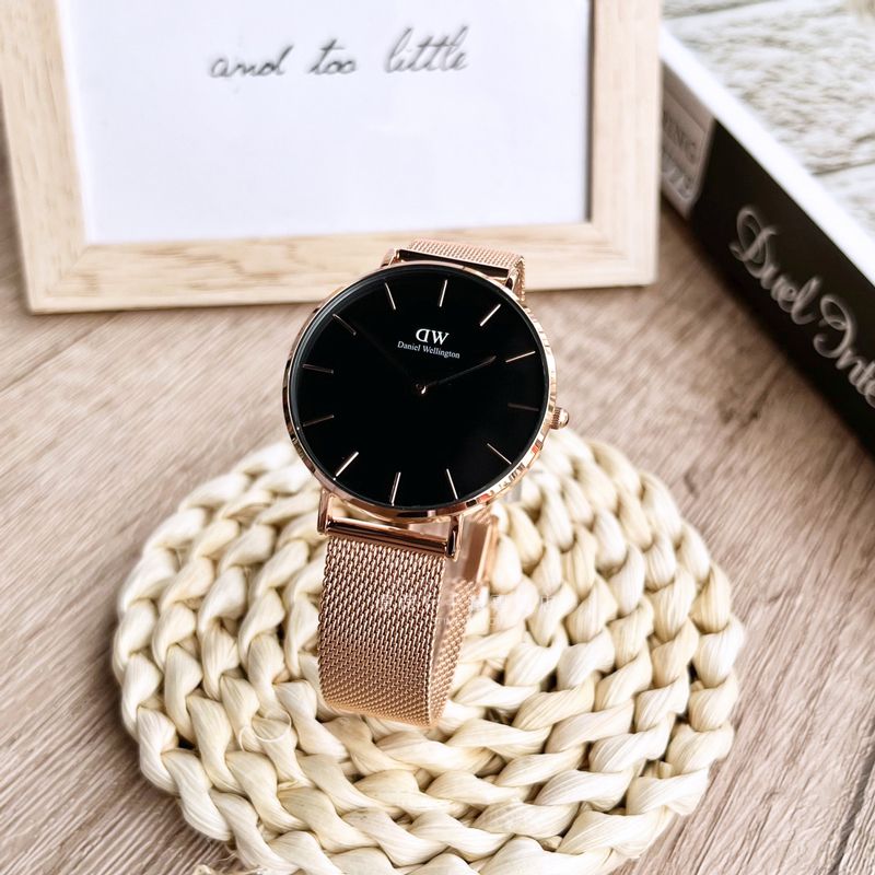 Daniel Wellington Petite Melrose Black Dial Rose Gold Mesh Strap Watch For Women - DW00100303 Buy Now By Daniel Wellington