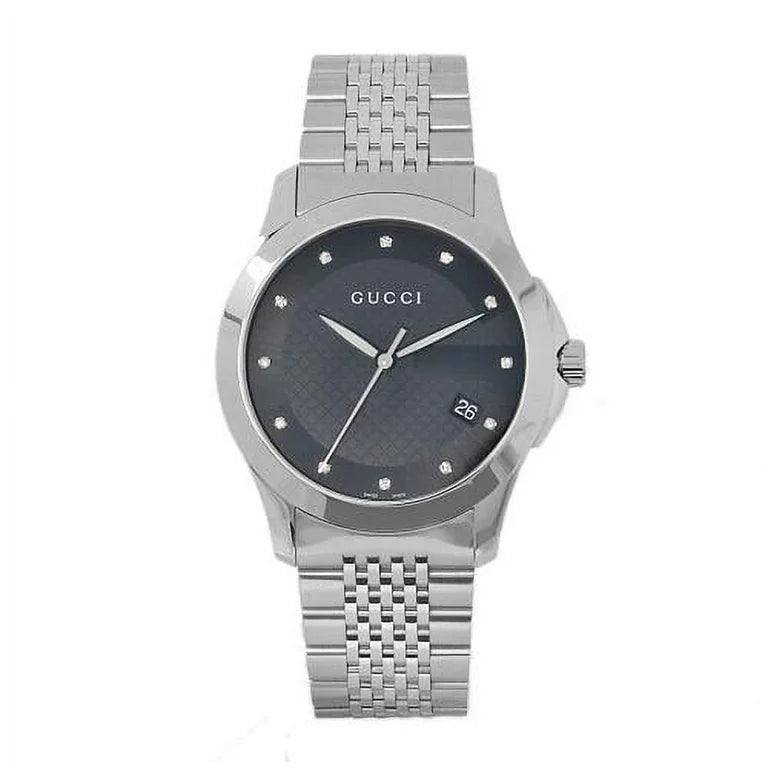 Shop Gucci G Timeless Diamonds Black Dial Silver Steel Strap Watch For Men - YA126405 in USA