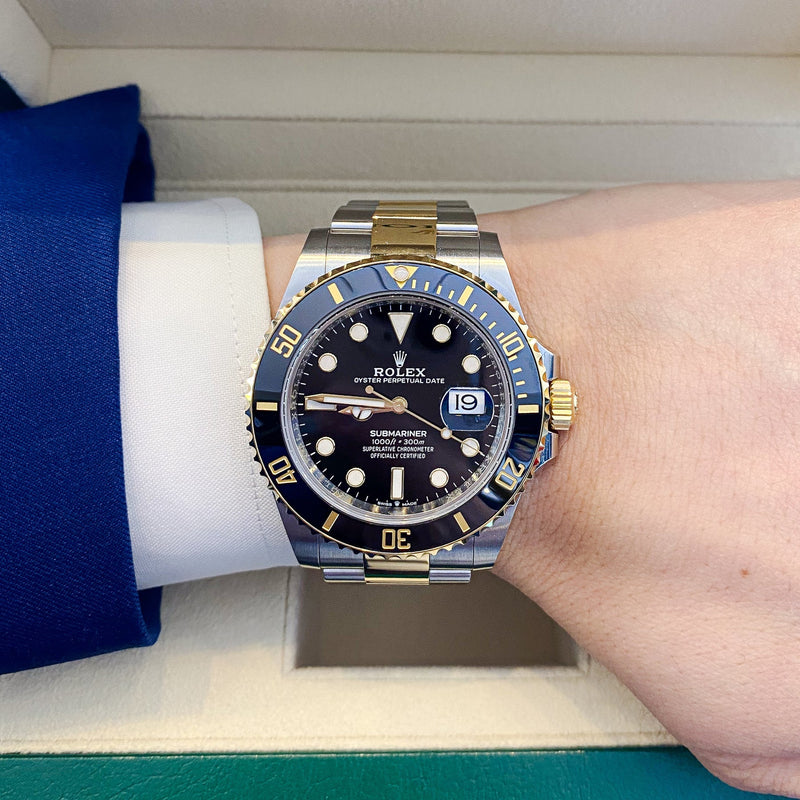 Shop Rolex Submariner Date 41 Oyster Black Dial Two Tone Oystersteel & Yellow Gold Strap Watch for Men - M126613LN-0002 in USA