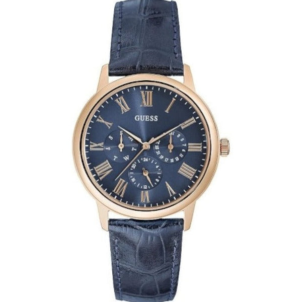 Shop Guess Analog Blue Dial Blue Leather Strap Watch For Men - W0496G4 in USA
