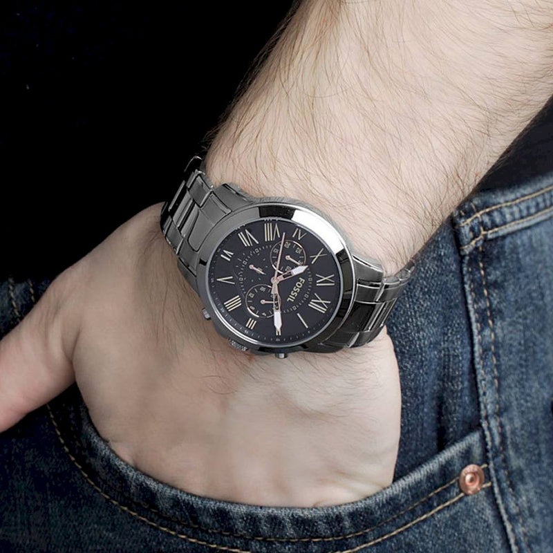 Fossil Grant Chronograph Black Dial Silver Steel Strap Watch for Men - FS4994 Buy Now By Fossil