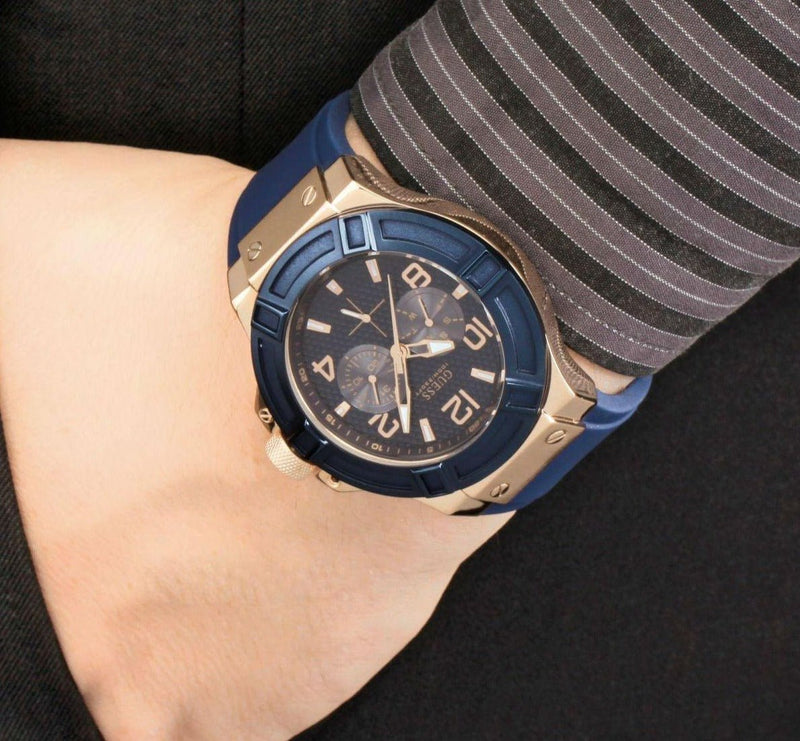 Shop Guess Rigor Blue Dial Blue Silicone Strap Watch For Men - W0247G3 in USA