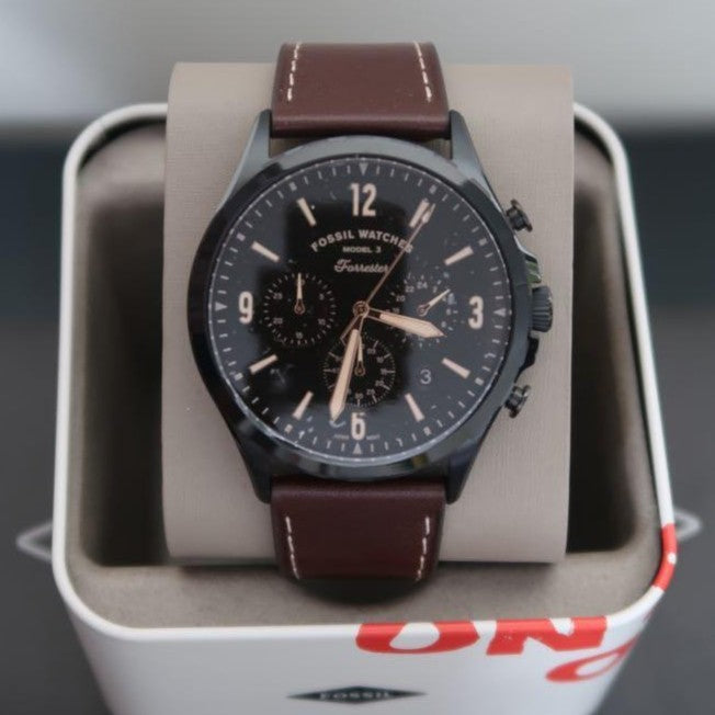 Fossil Forrester Chronograph Black Dial Brown Leather Strap Watch for Men - FS5608 Buy Now By Fossil