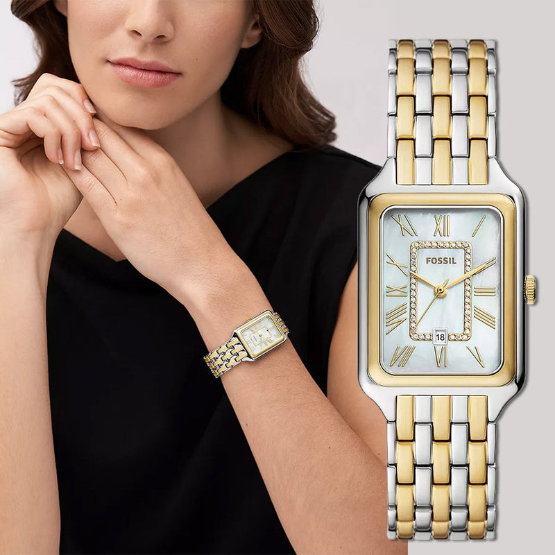 Fossil Raquel Three Hand Mother of Pearl Dial Two Tone Steel Strap Watch For Women - ES5305 Buy Now By Fossil