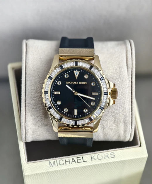 Michael Kors Everest Three-Hand Crystals Black Dial Black Rubber Strap Watch for Women - MK7440 Buy Now By Michael Kors