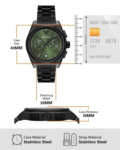 Emporio Armani Federico Chronograph Green Dial Black Steel Strap Watch For Men - AR11562 Buy Now By Emporio Armani