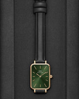 Daniel Wellington Quadro Pressed Melrose Emerald Green Dial Black Leather Strap Watch For Women - DW00100446 Buy Now By Daniel Wellington