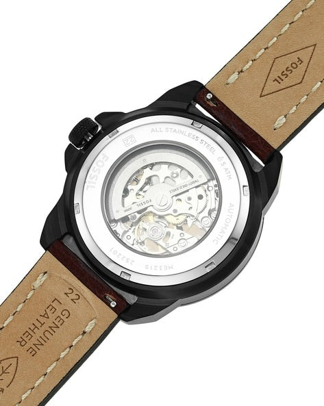 Fossil Bronson Automatic Skeleton Black Dial Brown Leather Strap Watch for Men - ME3219 Buy Now By Fossil