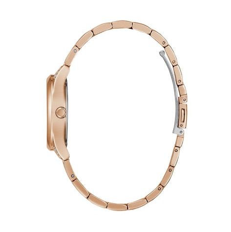 Shop Guess Cubed Analog Black Dial Rose Gold Steel Strap Watch For Women - GW0607L3 in USA