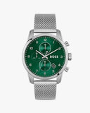 Hugo Boss Skymaster Chronograph Green Dial Silver Mesh Bracelet Watch for Men - 1513938