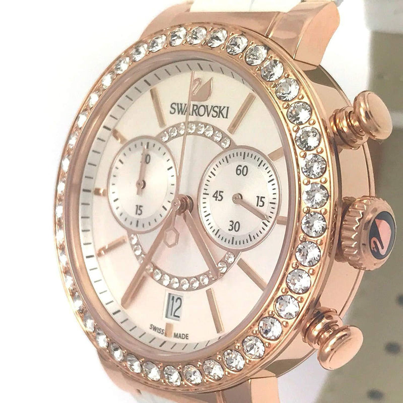 Swarovski Citra Sphere Chrono White Dial White Leather Strap Watch for Women - 5080602 Buy Now By Swarovski