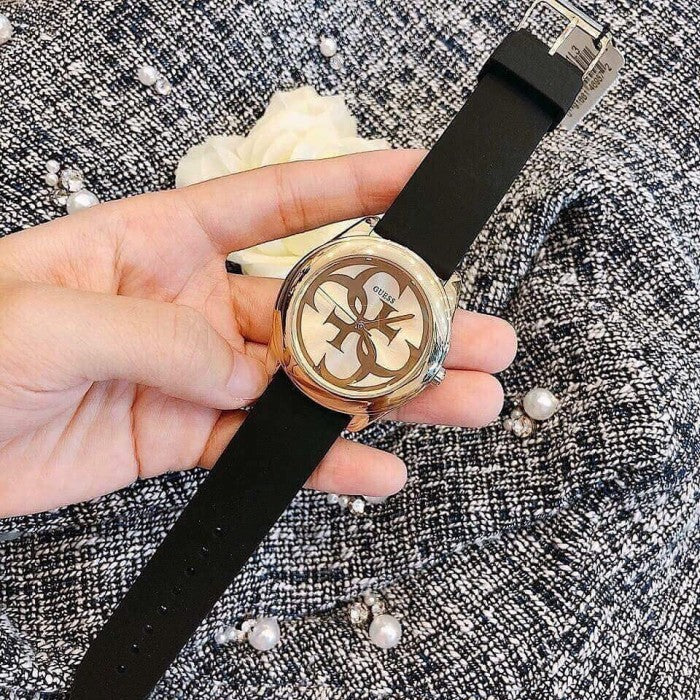 Guess G Twist Gold Dial Black Leather Strap Watch for Women - W0911L3 Buy Now By Guess