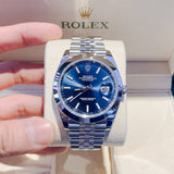 Shop Rolex Datejust 41 Oyster Blue Dial Silver Oystersteel Jubilee Bracelet Watch for Men - M126300-0002 in USA