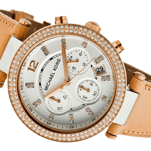 Michael Kors Parker Chronograph White Dial Tan Leather Strap Watch for Women - MK5633 Buy Now By Michael Kors