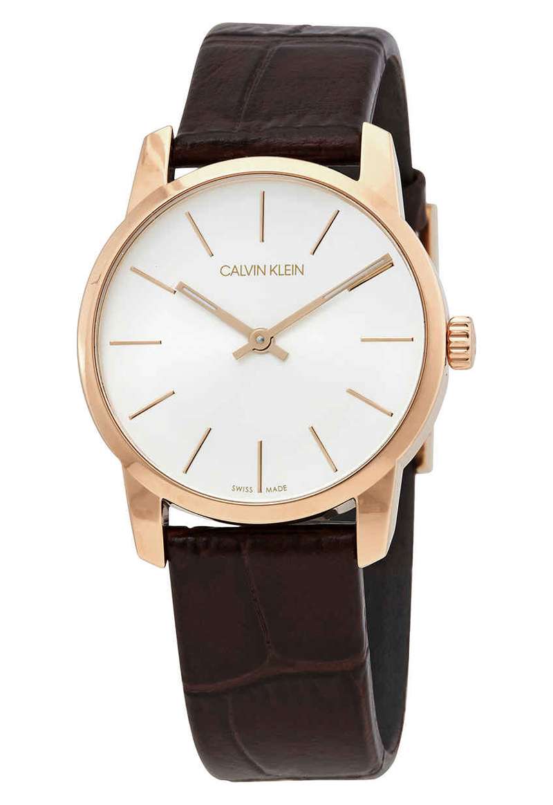 Calvin Klein City White Mother of Pearl Dial Brown Leather Strap Watch for Women - K2G23620 Buy Now By Calvin Klein