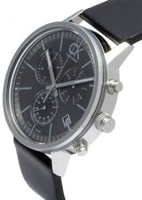 Calvin Klein Post Minimal Chronograph Black Dial Black Leather Strap Watch for Men - K7627107 Buy Now By Calvin Klein