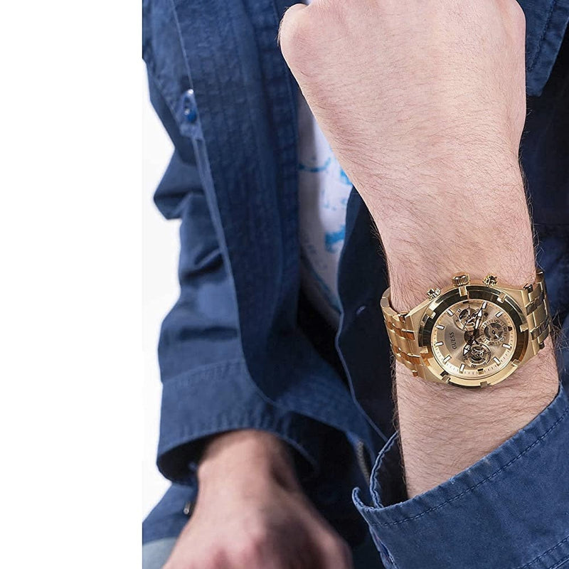Guess Continental Gold Dial Gold Steel Strap Watch For Men - GW0260G4 Buy Now By Guess