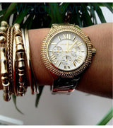 Shop Michael Kors Camille Silver Diamonds Dial Gold Steel Strap Watch for Women - MK5756 in USA