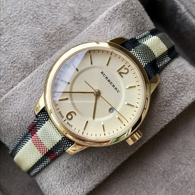 Shop Burberry Classic Champagne Gold Dial Horseferry Leather Strap Watch for Women - BU10104 in USA